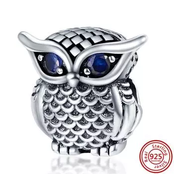 Новое кольцо из стерлингового серебра 925 пробы, медь, с глазами из синего циркона, сова, черепаха, птица, пирамида, сделай сам, бусины, подходит для оригинального браслета с шармами Pantaro, циркон 3mm-4mm