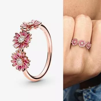 Новое кольцо из стерлингового серебра 925 пробы с тремя розовыми ромашками для женщин, свадебный подарок на вечеринку, модные ювелирные изделия 5