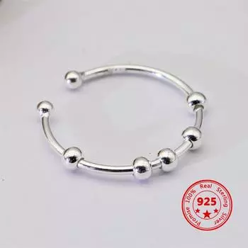 Новое кольцо из стерлингового серебра 925 пробы с бусинами Fidget, регулируемое, для женщин и мужчин, свободно вращающееся, антистрессовое, тревожное, модные ювелирные изделия Resizable