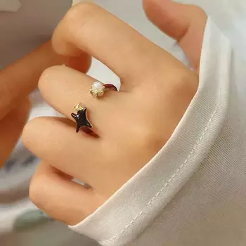 Новое кольцо с эмалевыми звездами и жемчугом, простой дизайн, изысканное кольцо, модные женские украшения