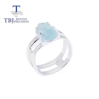 Новое кольцо с грубым натуральным драгоценным камнем с аквамарином, серебро 925 пробы, простой дизайн, женские изысканные украшения us ring size7# синий