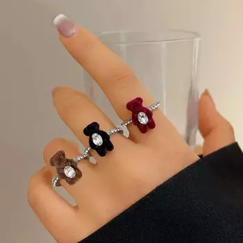 Новое кольцо с изображением медведя из мультфильма, модное кольцо с кристаллом циркония, подарок девушке на праздничную вечеринку