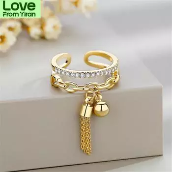 Новое кольцо с кисточкой из цепочки золотого цвета с цирконием и подвеской-шипом, кольцо-шарм для женщин, регулируемое открывающееся кольцо