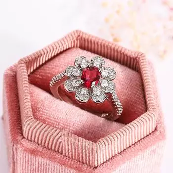 Новое кольцо с красным овальным цветком, сверкающее AAAA, полный бриллиант, циркон, женские ювелирные изделия, модные аксессуары для банкета и вечеринки красный
