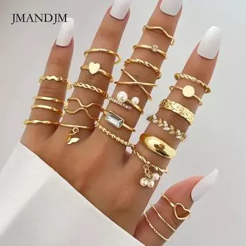 Новое кольцо с подвеской в виде колоса пшеницы и жемчуга, комплект из 24 предметов, модный комплект колец для поездок на работу