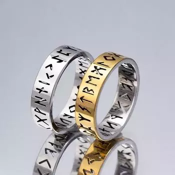 Новое кольцо, скандинавские популярные изделия ручной работы, полое кольцо из титановой стали викингов, ювелирные изделия с рунами 6