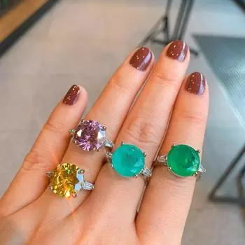 Новое кольцо знаменитости, круглый искусственный изумруд, имитация цвета параиба ювелирное кольцо