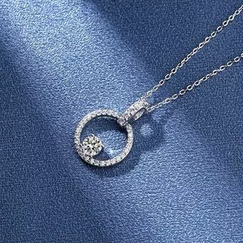 Новое колье премиум-класса с круглым обручем из муассанита 0,5 карата для женщин, оригинальное классическое обручальное ожерелье из стерлингового серебра S925 с бриллиантами
