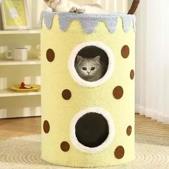 Новое кошачье гнездо, зимняя теплая двухслойная кошачья кровать, сизаль, кошачья застежка, молочный чай, внешний вид, закрытый, всесезонный кошачий домик, универсальный