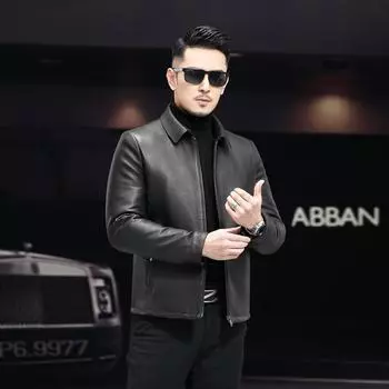 Новое кожаное кожаное пальто из козьей кожи с узором оленя с вертикальными лацканами для мужчин среднего и пожилого возраста, мужская кожаная куртка со снятой внутренней подкладкой 5XL