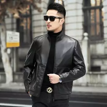 Новое кожаное пальто из овчины, мужская весенне-осенняя кожаная куртка с бейсбольным воротником, мужская тонкая мягкая кожаная куртка, тренд 4XL