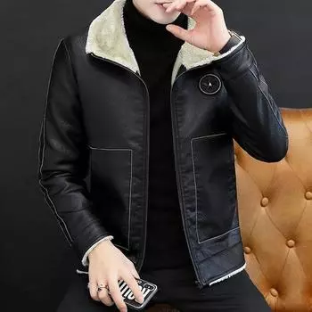 Новое кожаное пальто, мужское зимнее меховое пальто из флиса ягненка, красивое плюшевое утолщенное мотоциклетное пальто с воротником 4XL