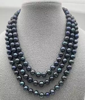 Новое красивое идеальное ожерелье из натурального черного жемчуга с пресноводной башней диаметром 50 дюймов и диаметром 8-9 мм