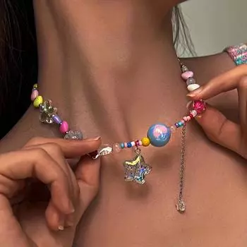 Новое красочное ожерелье со звездами из бисера, модное красочное ожерелье из бисера «Любовь и конфеты», женский подарок, ювелирные аксессуары