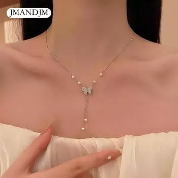 Новое креативное ожерелье ins, ниша, простой дизайн, чувство света, роскошь, бабочка, жемчужное ожерелье, цепочка на ключицу