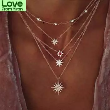 Новое креативное украшение в стиле бохо с простыми кристаллами в виде вспышки, изысканная цепочка в виде звезды и волны для женщин
