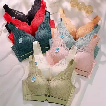 Новое кружевное бесшовное нижнее белье с тонким верхом и толстым низом, регулируемая чашечка на ладони, собирающийся бюстгальтер для большой груди и маленьких женщин 34/75