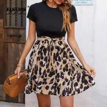 Новое летнее элегантное вечернее платье с узором и принтом, офисные женские модные платья с поясом, повседневные женские платья с круглым вырезом и длинным рукавом, Vestidos S хаки