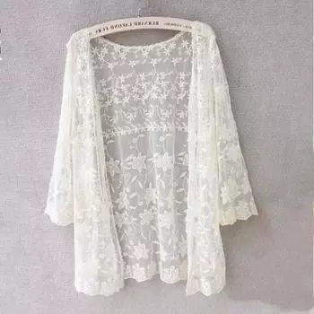 Новое летнее кимоно, кардиган, пляжные накидки, Blusas, женские топы с вышивкой, блузка, блузка, сексуальная кружевная рубашка, топы One Size бежевый
