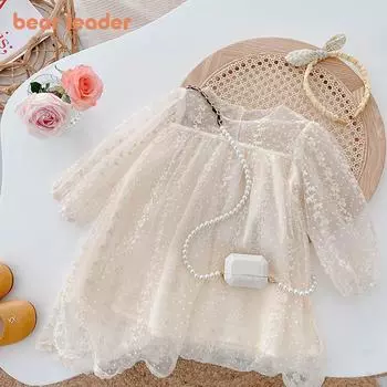 Новое летнее кружевное платье Bear Leader для девочек с круглым вырезом и длинными рукавами для детского дня рождения, фатиновая одежда принцессы AH6423 12M