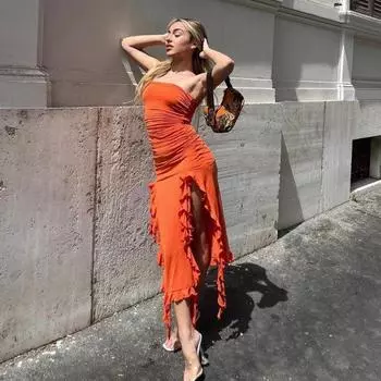 Новое летнее кружевное сексуальное платье с открытыми плечами, женское вечернее платье без рукавов с открытой спиной и оборками, элегантное вечернее платье с высокой талией, клубные платья 24387 S белый