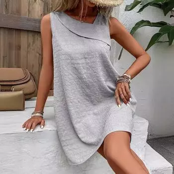 Новое летнее облегающее платье без рукавов с наклонным вырезом, модное женское удобное однотонное платье из плиссированной ткани S