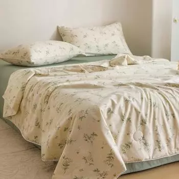 Новое летнее одеяло из хлопка и соевых бобов, комплект из четырех предметов, маленькое летнее одеяло со свежим цветочным принтом 245*250cm