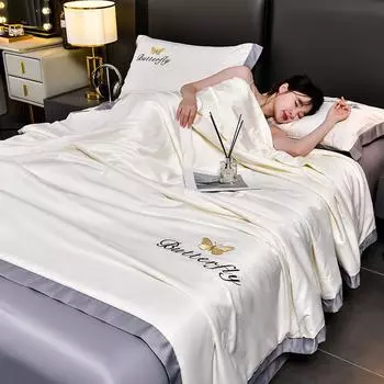 Новое летнее одеяло с вышивкой из ледяного шелка, летнее одеяло из четырех частей, простое однотонное одеяло с кондиционером, летнее прохладное одеяло 150*200cm