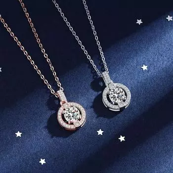 Новое летнее ожерелье из стерлингового серебра с муассанитом, круглая подвеска в виде сумки, испытание на бриллиант, 1 карат, ультрабелое блестящее ожерелье с драгоценными камнями, ювелирные изделия 45cm&1 carat D color