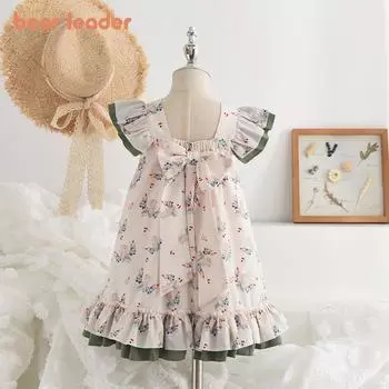 Новое летнее платье Bear Leader с принтом кролика и летающими рукавами, платье принцессы для дня рождения, вечернее платье, великолепная детская одежда AZ3473 3T