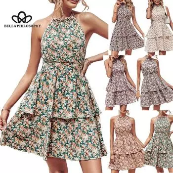 Новое летнее платье без рукавов с висячим вырезом на спине и принтом, женская одежда, модное повседневное платье S чёрный/красный