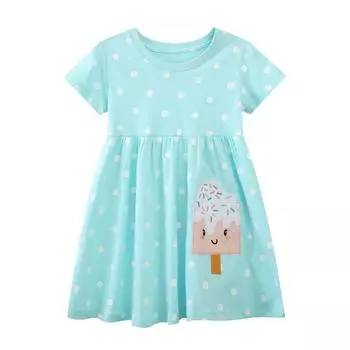 Новое летнее платье для девочек, платье принцессы для девочек в европейском и американском стиле, повседневное модное детское платье с круглым вырезом 90cm