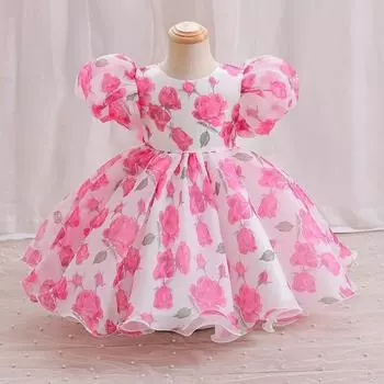 Новое летнее платье для девочек с принтом, детское пышное платье 80cm розы красного