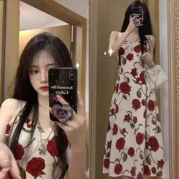 Новое летнее платье на бретельках с нежным принтом розы, женское сексуальное облегающее платье S