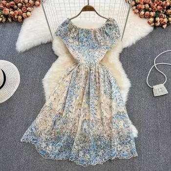 Новое летнее платье с буквенным принтом «супер фея» на талии и тонким квадратным вырезом, вышитым пайетками, женское темпераментное большое распашное платье