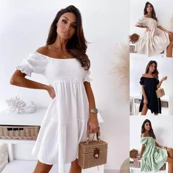 Новое летнее платье с открытыми плечами и короткими рукавами, повседневные свободные мини-платья XXL белый