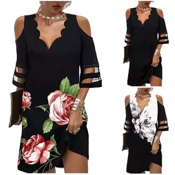 Новое летнее платье с v-образным вырезом и цветочным принтом, модное женское платье с короткими рукавами XXL розовый