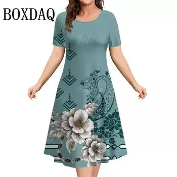 Новое летнее платье женское ретро-цветочное 3D-платье с короткими рукавами повседневный пуловер свободный пуловер женская одежда юбка-солнце S