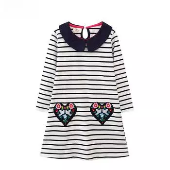 Новое летнее полосатое вязаное платье Love Knit для девочек - европейский и американский стиль 6T (Height 110-120cm)