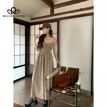 Новое летнее поступление, длинная однотонная юбка-комбинация, повседневное элегантное облегающее женское универсальное нежное платье с талией S хаки