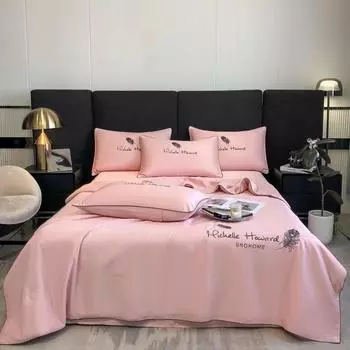 Новое летнее прохладное одеяло фруктово-зеленого цвета, моющееся летнее одеяло с вышивкой из ледяного шелка и перьев, комплект постельного белья из 4 предметов, одеяло Queen 150x200cm 4PC