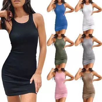 Новое летнее сексуальное облегающее женское платье без рукавов на бретелях L чёрный