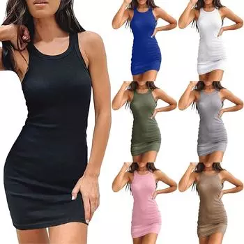 Новое летнее сексуальное облегающее женское платье без рукавов на бретелях L чёрный