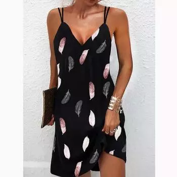 Новое летнее сексуальное платье без рукавов с принтом и V-образным вырезом, женская одежда, повседневное, элегантное, пляжное, большого размера, свободное, на бретелях, сарафанF S