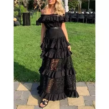 Новое летнее сексуальное платье, длинная женская одежда с прямым вырезом, оборками по краям, элегантные вечерние платья для женщин 2024 S белый