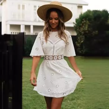 Новое летнее сексуальное женское платье из искусственного хлопка с открытой спиной и кисточками S белый