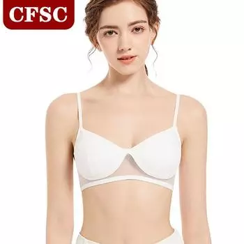 Новое летнее сплошное сетчатое сексуальное нижнее белье для женщин без стального кольца, тонкий срез, приятный для кожи, удобный дышащий бюстгальтер со сборками на небольшой груди S чёрный