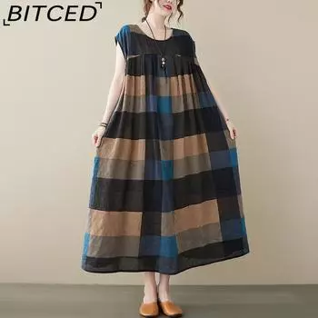 Новое летнее свободное тонкое платье большого размера с литературным принтом ручной работы, длинное платье с короткими рукавами, женское One Size чёрный/синий