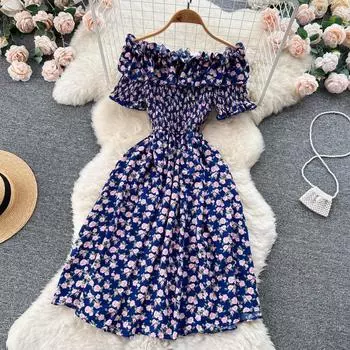 Новое летнее волшебное ретро-суперфея платье с длинным рукавом и плиссированной талией и длинными рукавами с цветочным принтом