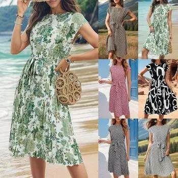 Новое летнее женское модное плиссированное платье с принтом S чёрный